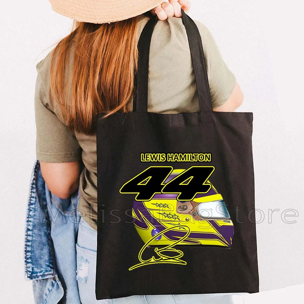 F1 Формула 1 Чиби Льюис Хэмилтон 44 Крутой гоночный гонщик Спортивный автомобиль Гордость Шлем Флаг Великобритании Холст Большая сумка Хлопковая сумка-шоппер Эко-сумка