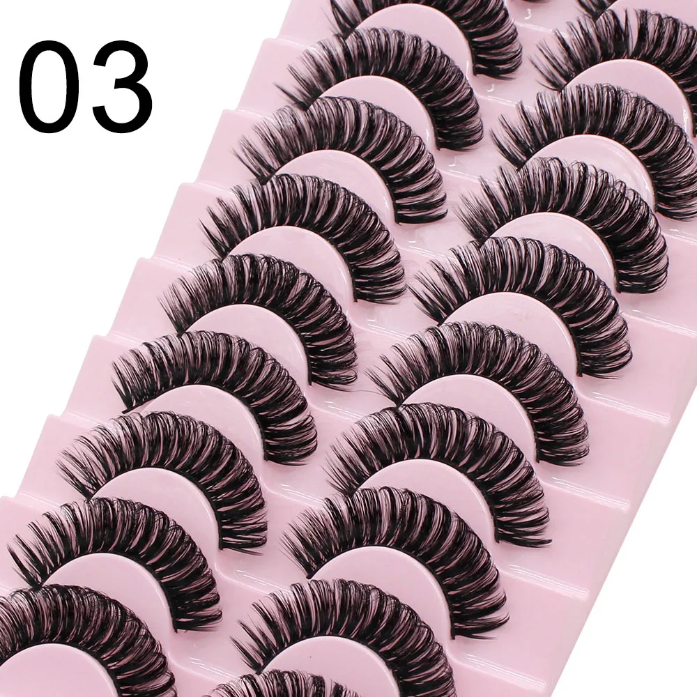Moonlily 10 Paar Vollstreifen-Wimpern DD Curl Runde 3D-Wimpern Wiederverwendbare flauschige falsche Wimpern Russische Verlängerungen – Detail 9