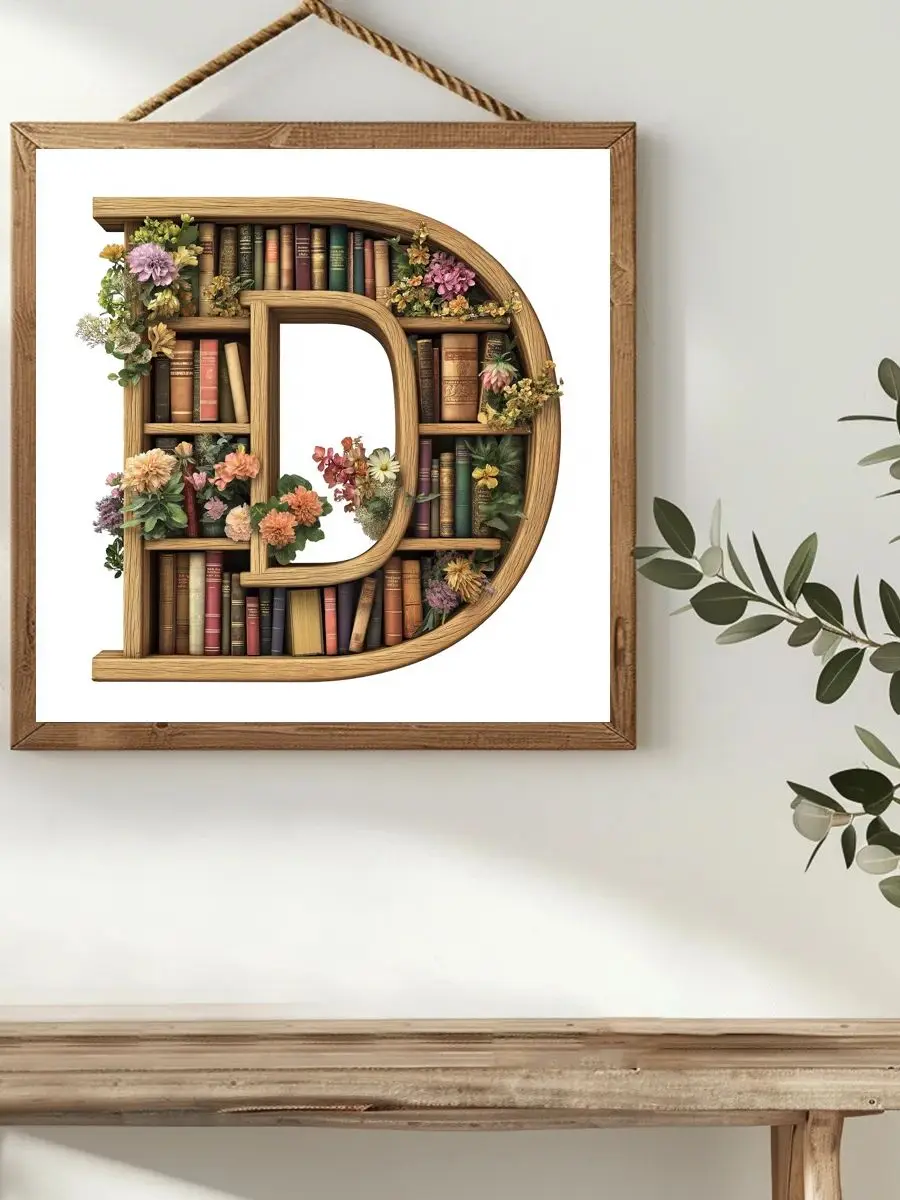 1 Stück 40x40 cm/15,74 Zoll Buchstaben-Bücherregal -D Kreuzstich-Set DIY-Kit 11CT/14CT als Geschenk zum Aufhängen, Malerei, Vollstickerei – Detail 1