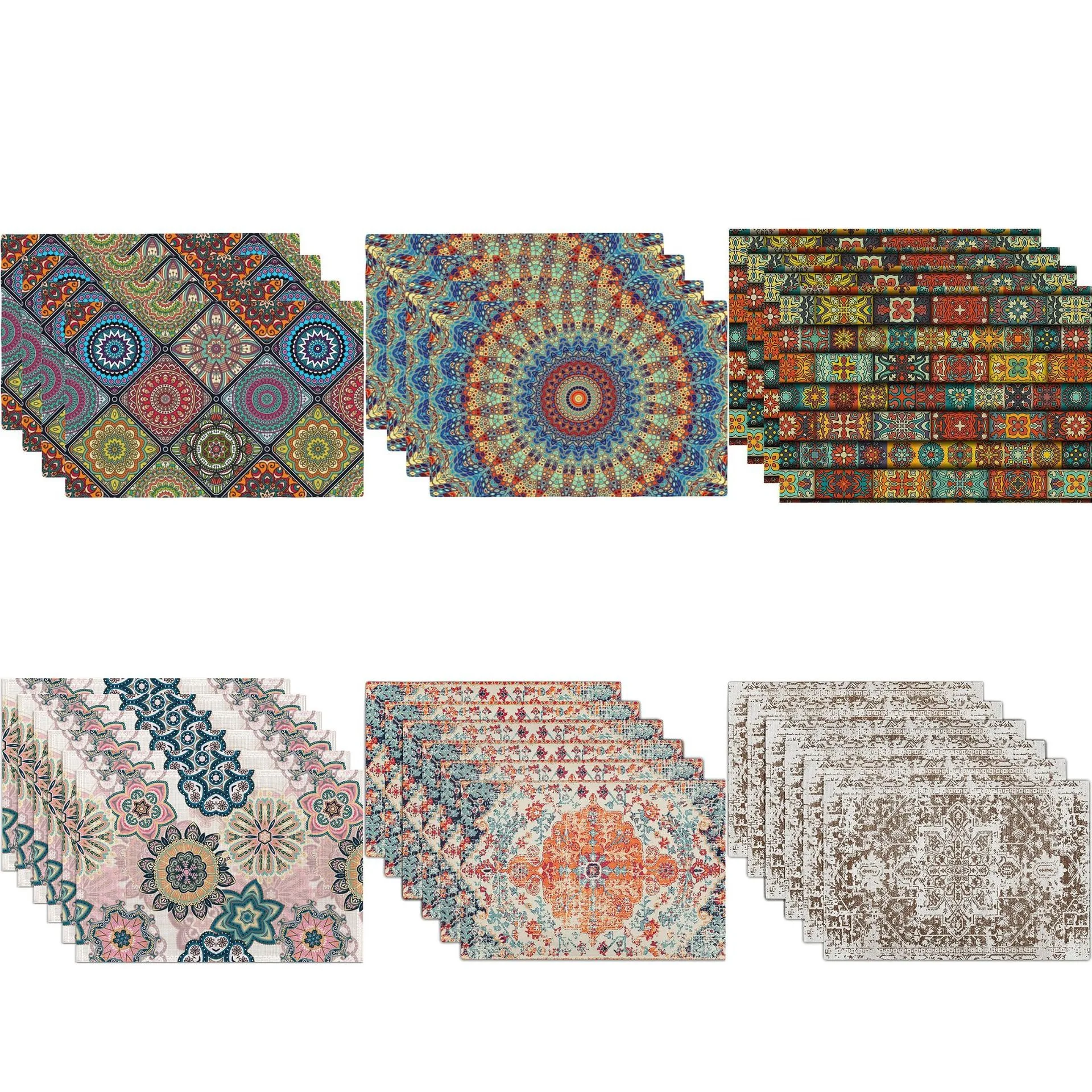 Boho Mandala PlacematsColorful Bohemian Linen Washable Place Mats Table Mat for Party Kitchen Dining Indoor Outdoor