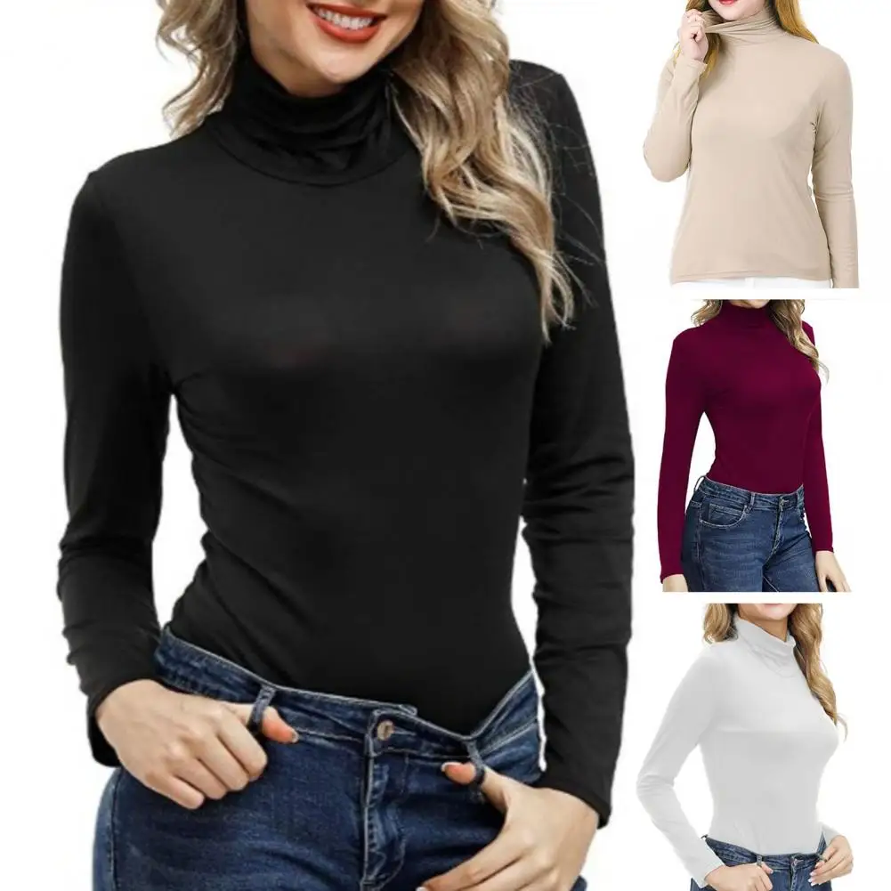 2024 New Basic Turtleneck Pullovers Women Bottom Shirts Jumper Elegant Korean Fashion Long-sleeved Tops Blouse