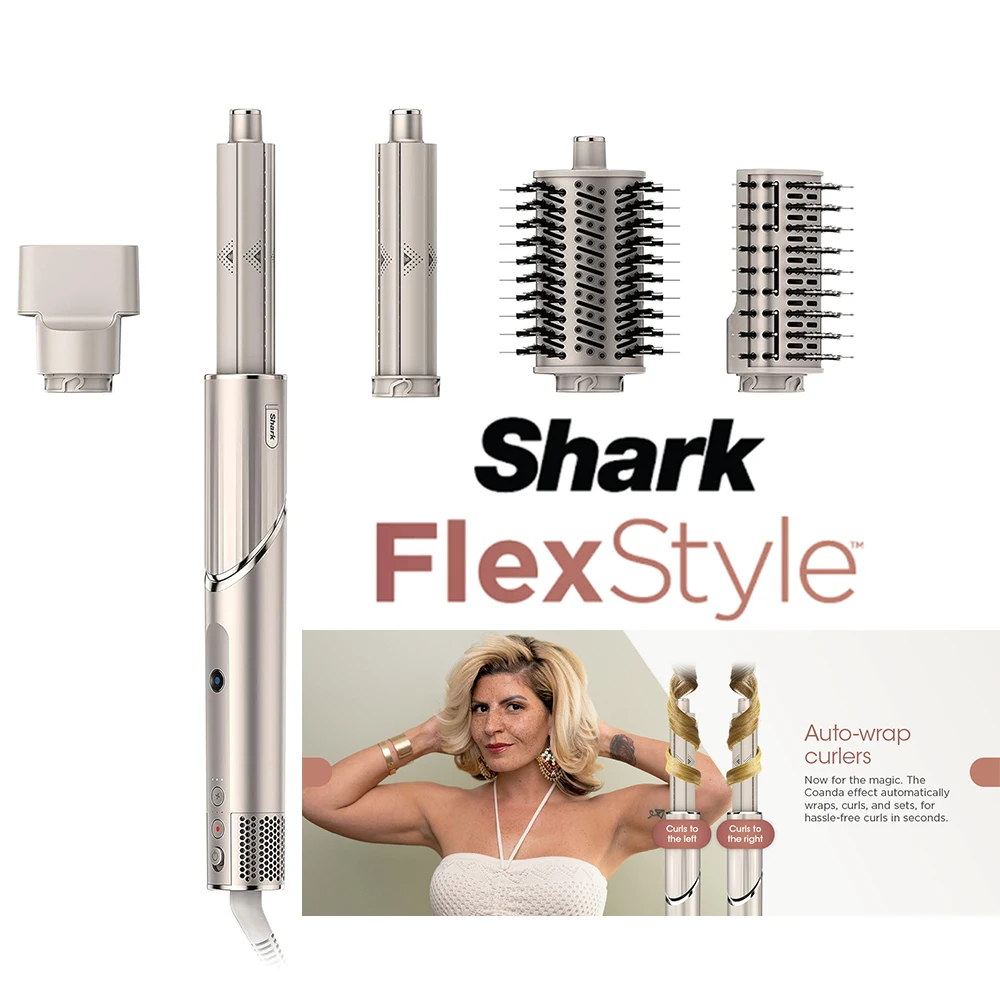 

Shark FlexStyle HD430 Фен с отрицательными ионами и воздушной стайлером, мощная щетка и мультистайлер с бигуди с автоматической оберткой