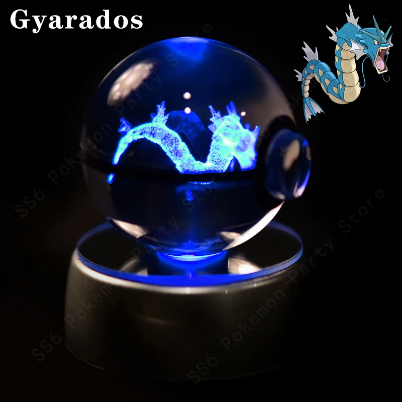 Pokemon Kristallen Bol 3D Pikachu Mewtwo Gengar Pokébal 3D Nachtlampje Glazen Beeldje Pokemon Kristallen Bol Kinderverjaardagscadeau - afbeelding 1