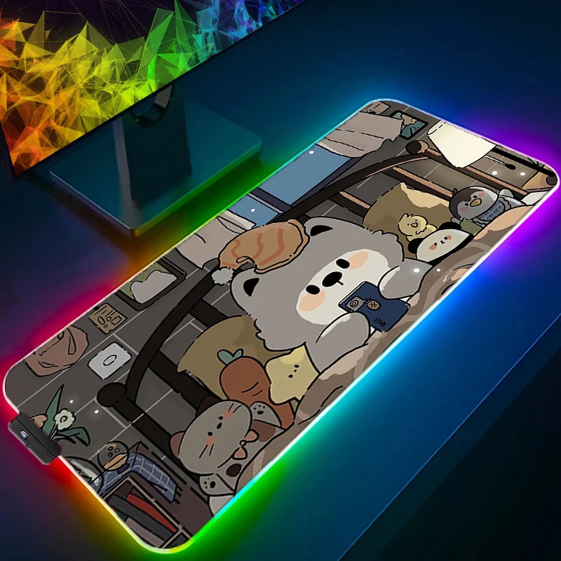 

RGB LED Mouse Pad Extended Gaming Baby Bear Mousepad With Stitched Edges Desk Mat Non-Slip Base Computer Keyboard Pad For Laptop