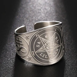 Dawapara Sigil of Baphomet Inverted Pentagram Stainless Steel Ring Protection Amulet Wicca Witchcraft Church of Satan Jewelry