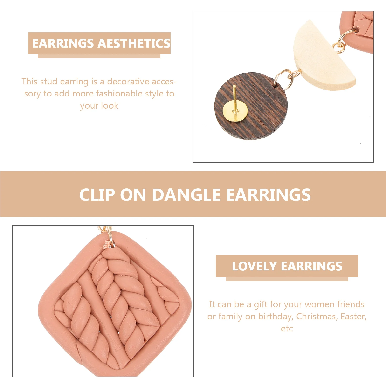 

1 Pair Geometric Braided Dangle For Women Lightweight Polymer Clay Drop Earrings Cute Ear Jewelry Trendy Fashion Statement