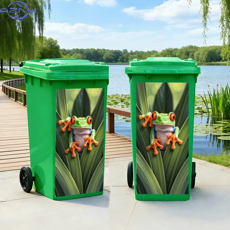 [2D Flat Printing]1pc Trash Can Sticker[Title Translated, Do Not Change] Green Leaf Red-Eyed Frog Theme Design Wall Sticker Se
