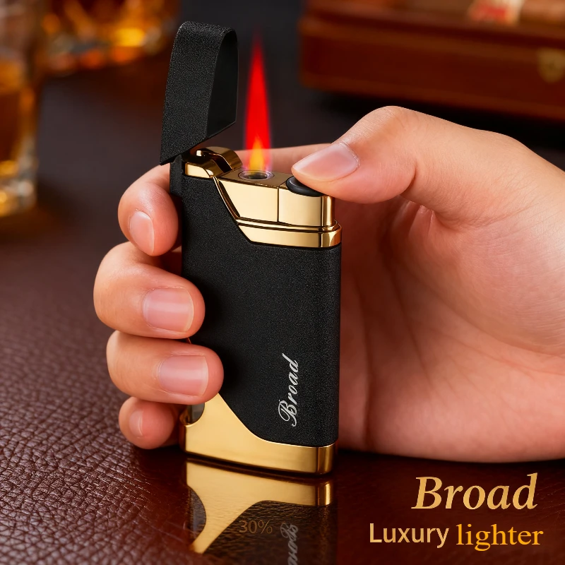 

Red Flame Metal Lighter - Windproof Butane Gas, Transparent Gas Window, Refillable Turbo Torch, Personalized Cigar Accessory