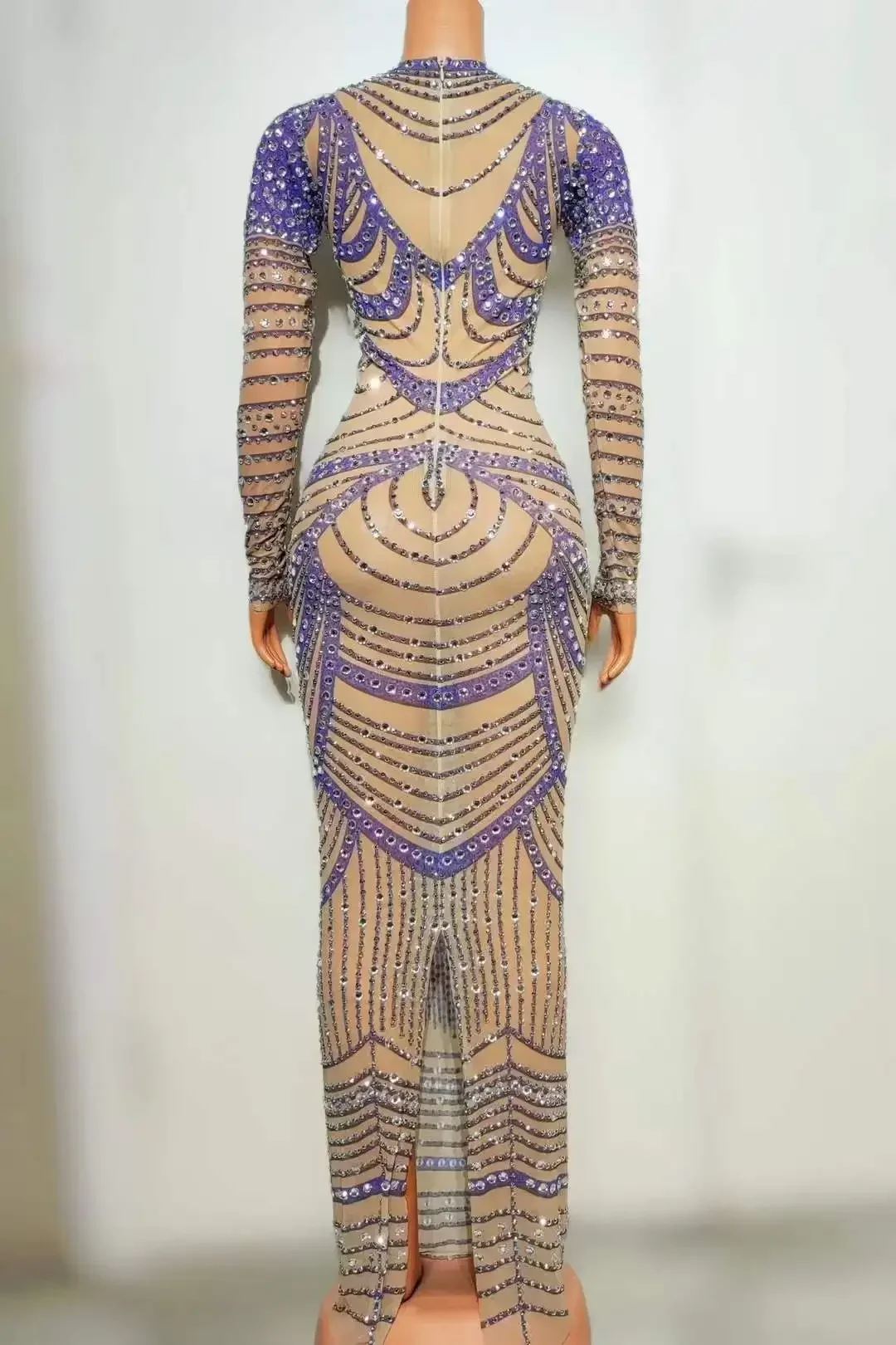 Celebrity Sparkly Women Birthday Hot Drilling Process Rhinestone Stretch Dress Performance Stage Wear