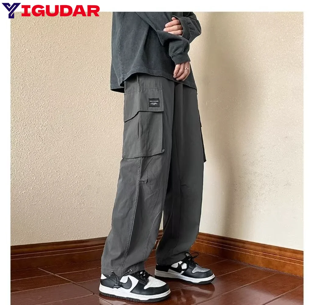 

American Vintage Men's Clothing Solid Color Loose Straight pants men High Street All-match Casual Korean Version Cargo Trousers