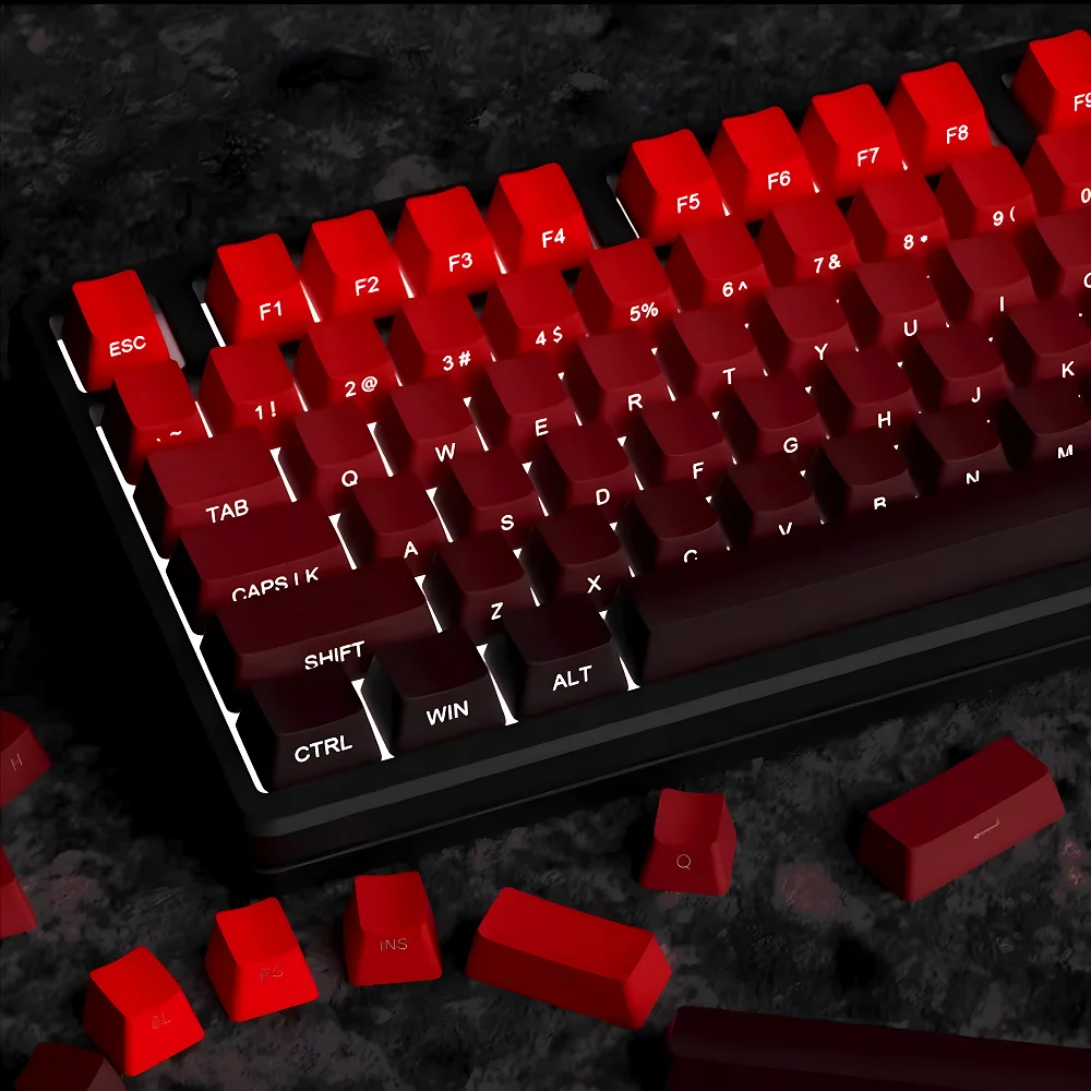 

Keycaps for 60/64/84/98/108 Gaming Mechanical Keyboard MX Switch 136 Keys OEM PBT Side Engraved Red and Black Gradient Color