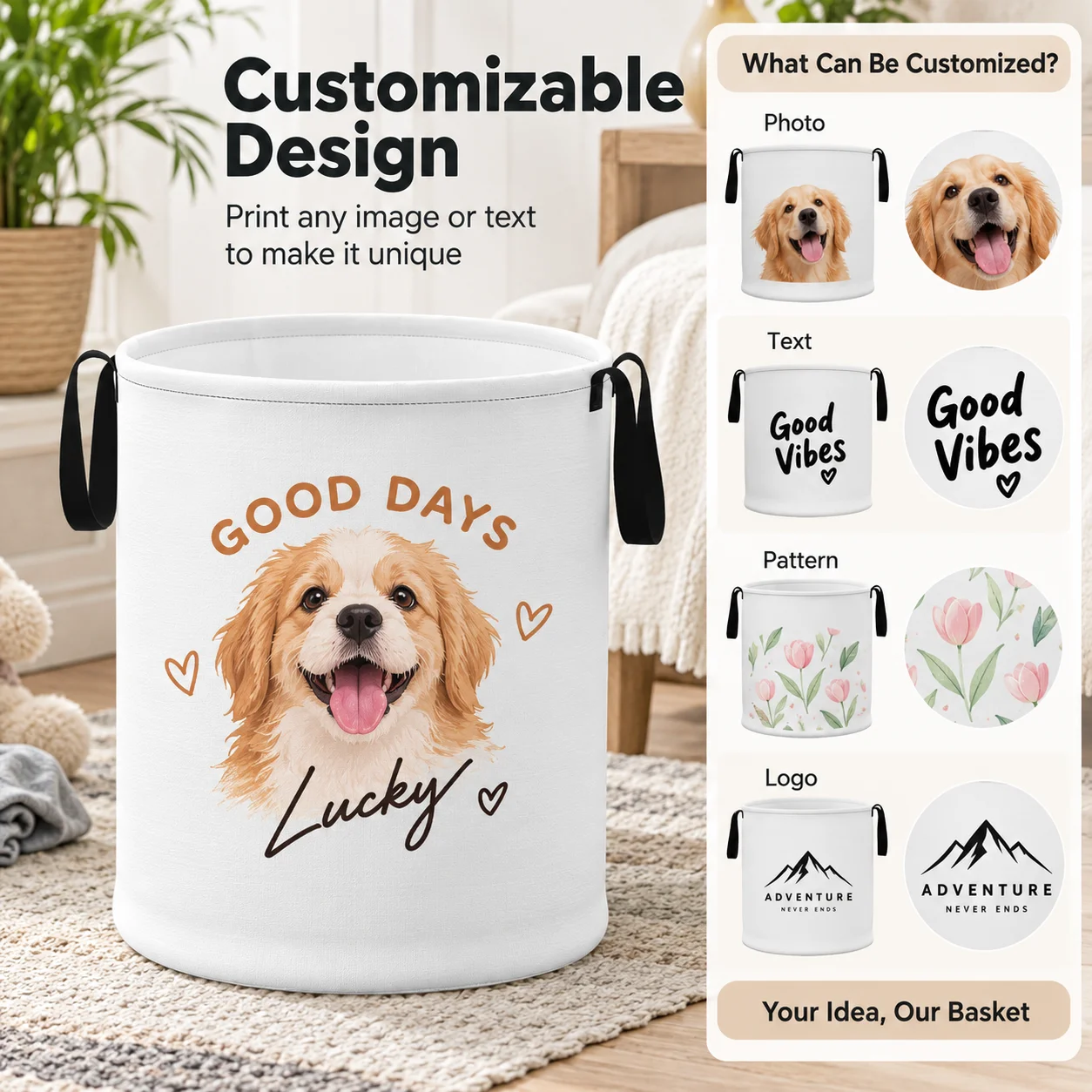 Custom Single-Layer Laundry Baskets Clothing Storage Baskets Custom Logo-Printed Toy Boxes Storage Containers Home & Kitchen