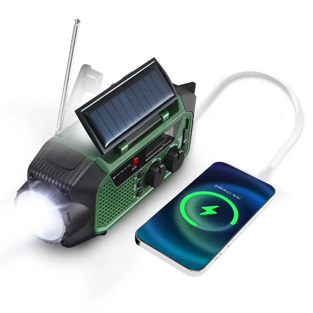 

USB Charger Solar Power Emergency Radio with Flashlight SOS Alarm AM/FM/WB Radio Power Bank TF Card Hand Crank Radio