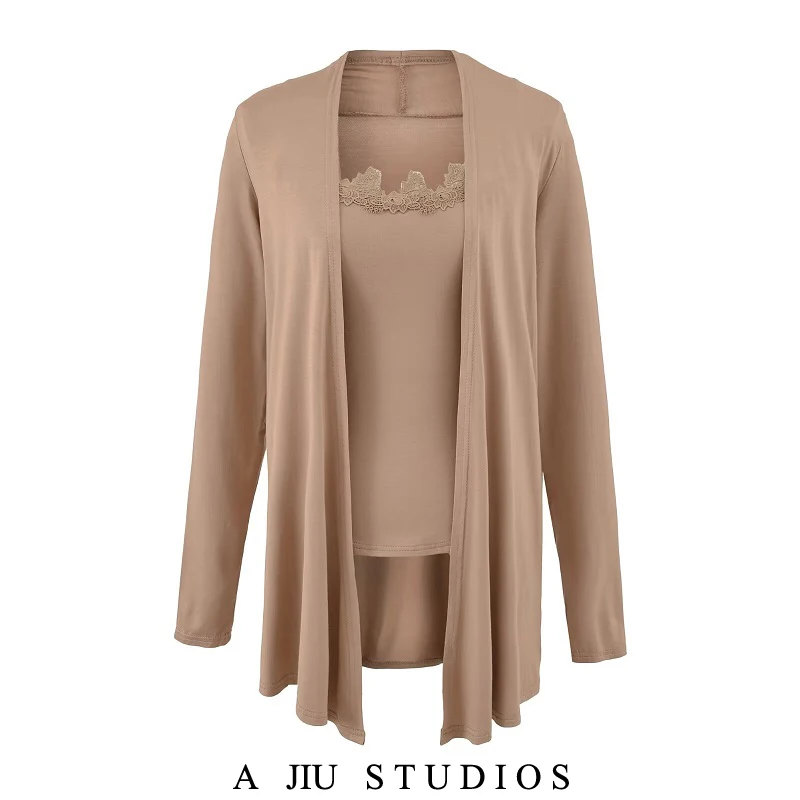 

Pure Desire Sexy Lace Trim Csole Tank Top Women's Long Sve Sun Protection Two-Piece Set Faionable Commute Sle