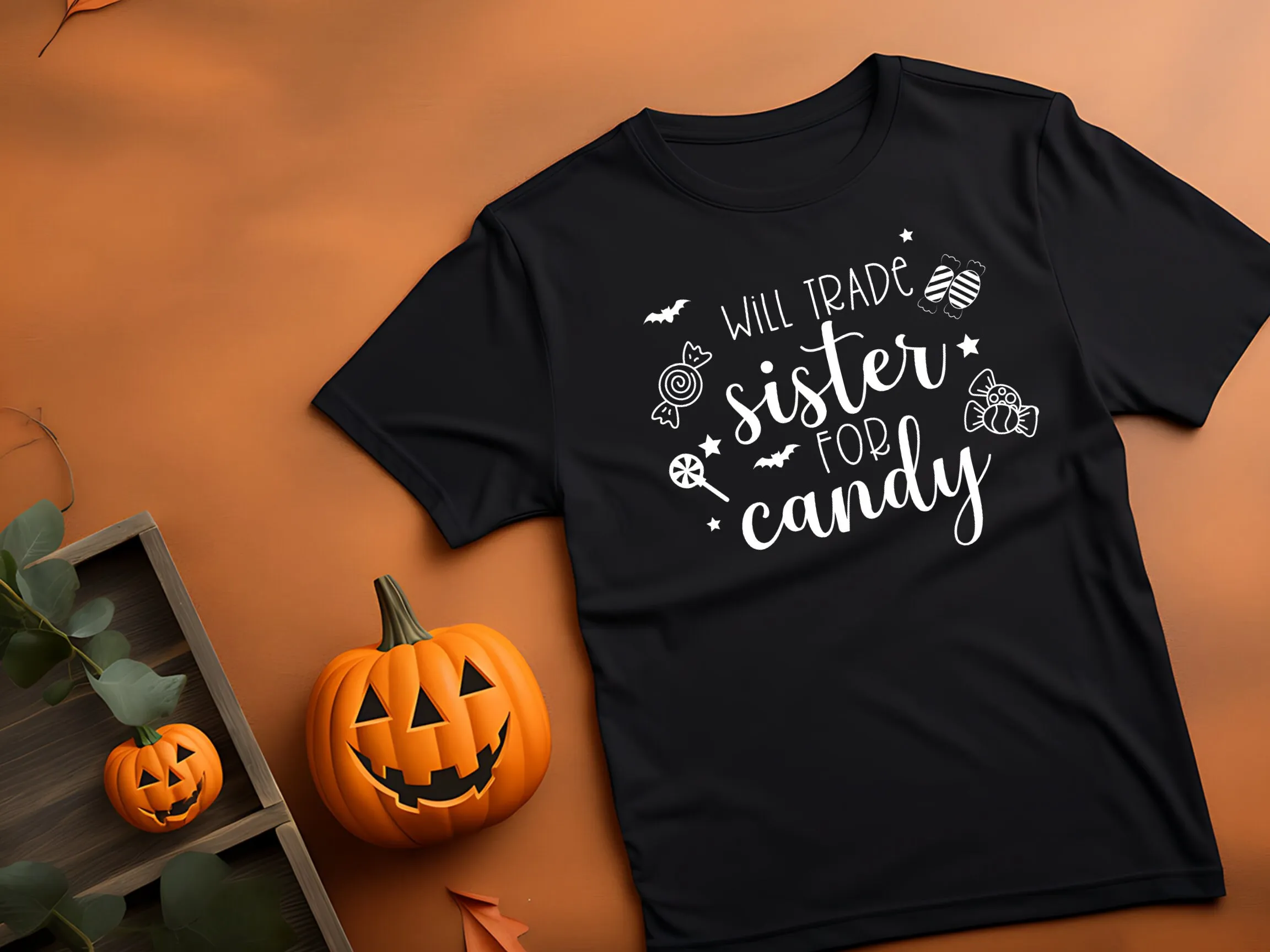 Will Trade Brother Sister For Candy Halloween Sweat T Shirt Spooky Season Funny Sweater Tees Onesie Kids And Babies