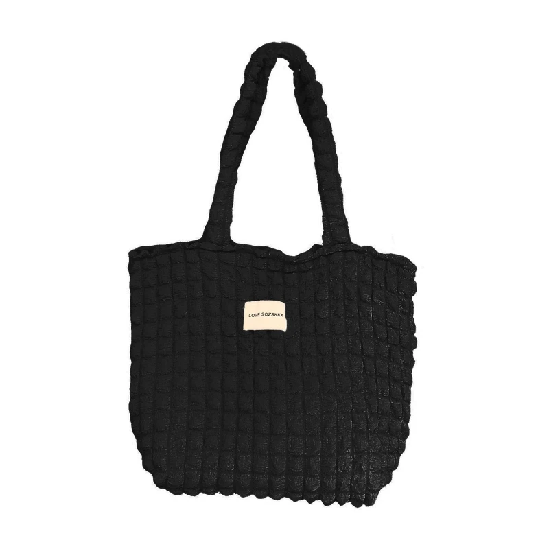 Classy Bubble Pleated Bag Shoulder Bag with Zipper Tote Bag for Family Gathering