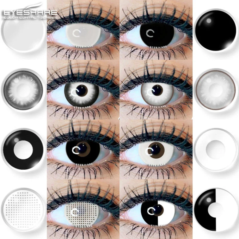 

EYESHARE 1Pair Color Contact Lenses for Eyes Multicolored Lenses Anime Cosplay Eye Contacts Halloween White Black Lenses Yearly