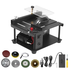 Table Saw Mini Desktop Saw Cutter Electric Cutting Machine with Saw Blade Grinding Wheel Adjustable-Speed Angle Adjustment