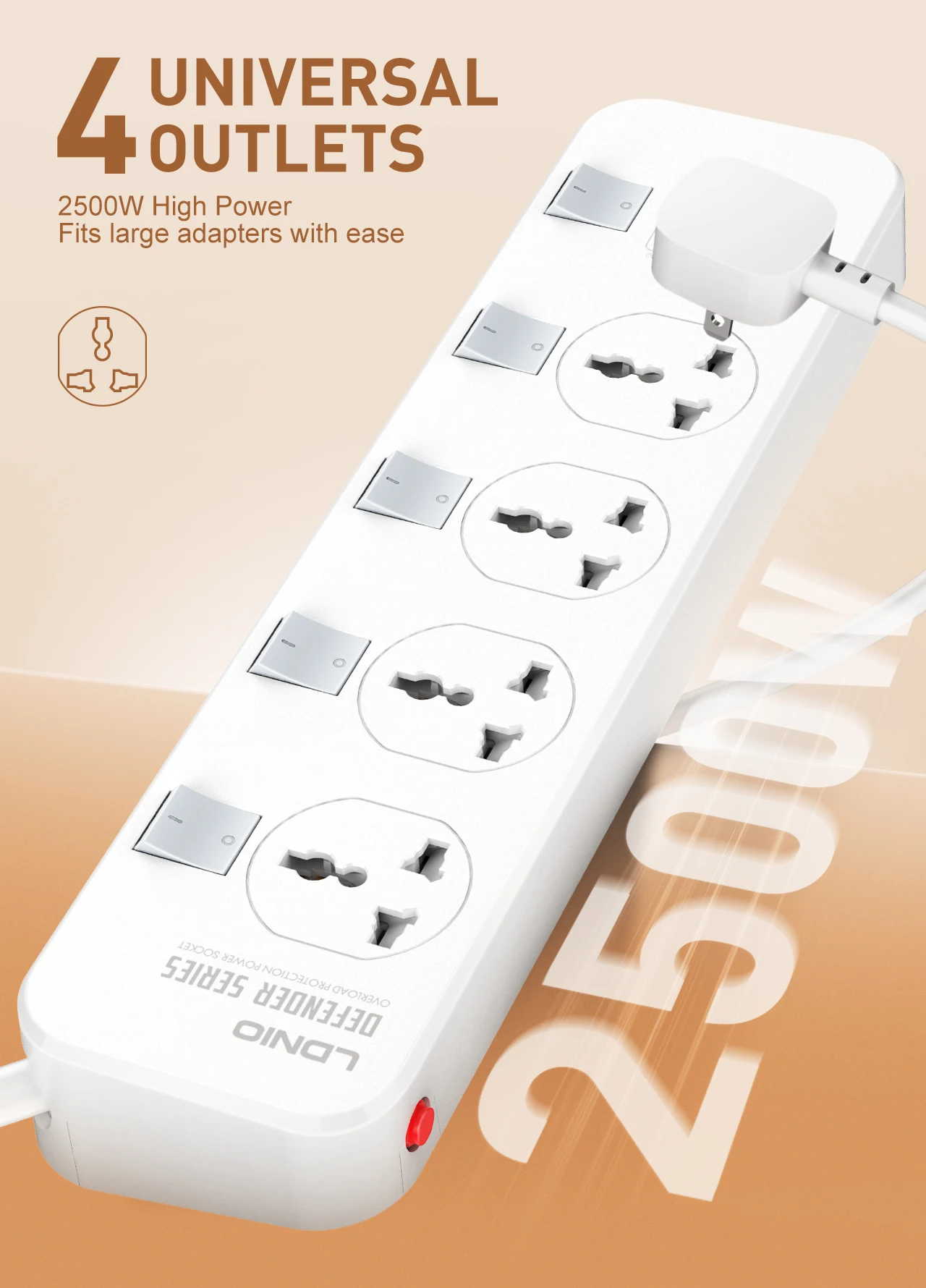 LDNIO Extension Multiple Universal Ruler Outlet UK US EU Plug 2M Electric Extension Board With Usb C Switch Socket Power Strips