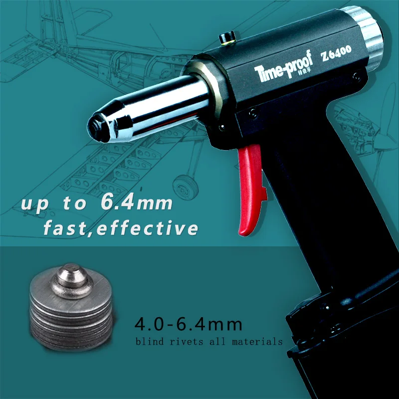 up to 6.4mm Air Rivet Gun Pneumatic Riveting Tool Riveter for 4.0-6.4 mm Blind Rivets Z6400