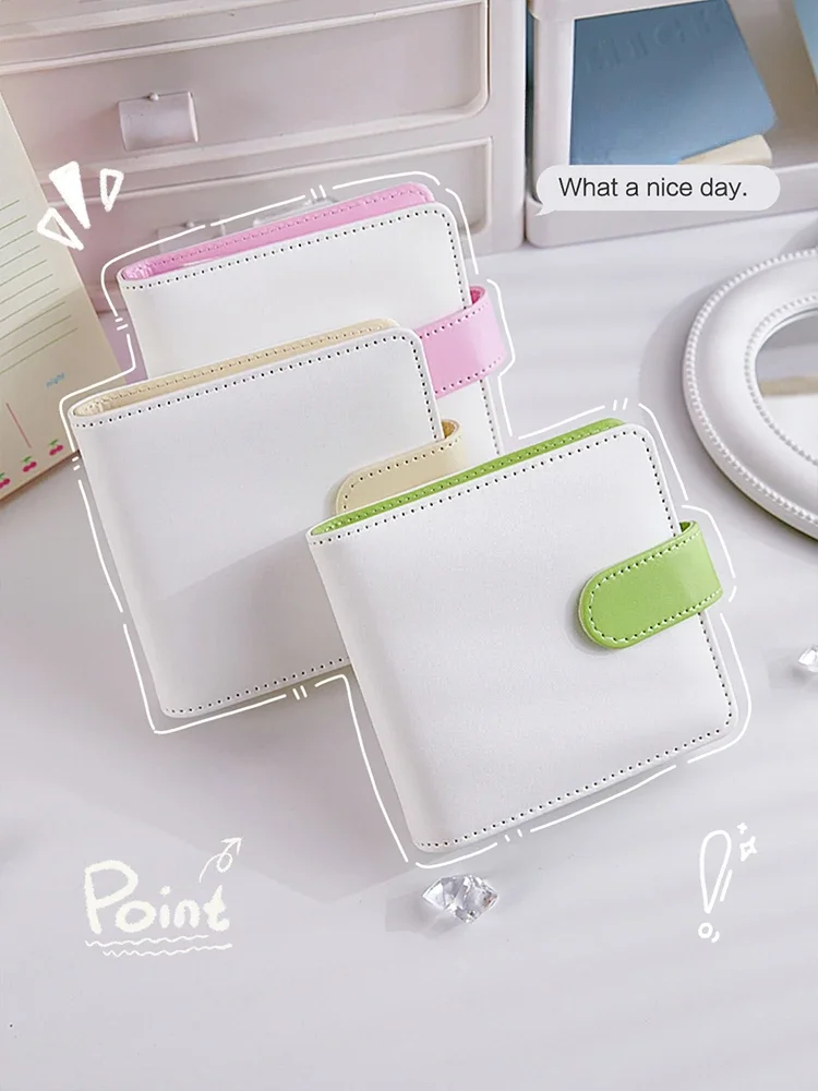 Cute Macaron Binder PU Magnetic Buckle Kpop Photocard Holder Mini Portable Student Pocket Notebook 3inch Card Photo Ring Notepad