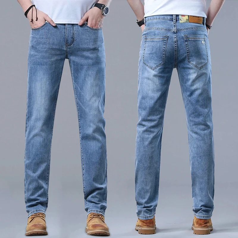 Frühling Sommer Dünne Gerade Jeans Herren Mode Koreanischer Elastischer Schnitt Lässige Denim-Hose Bequeme Jugend Business Alltags-Hose