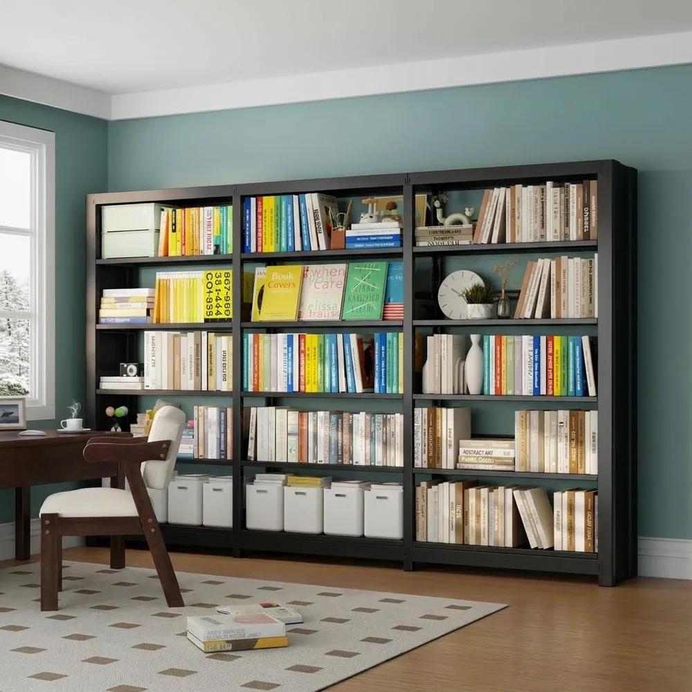 5 Tier Bookcase with Adjustable Storage Shelves Metal Bookshelf with Book Stopper Bookcase Shelf for Library Office