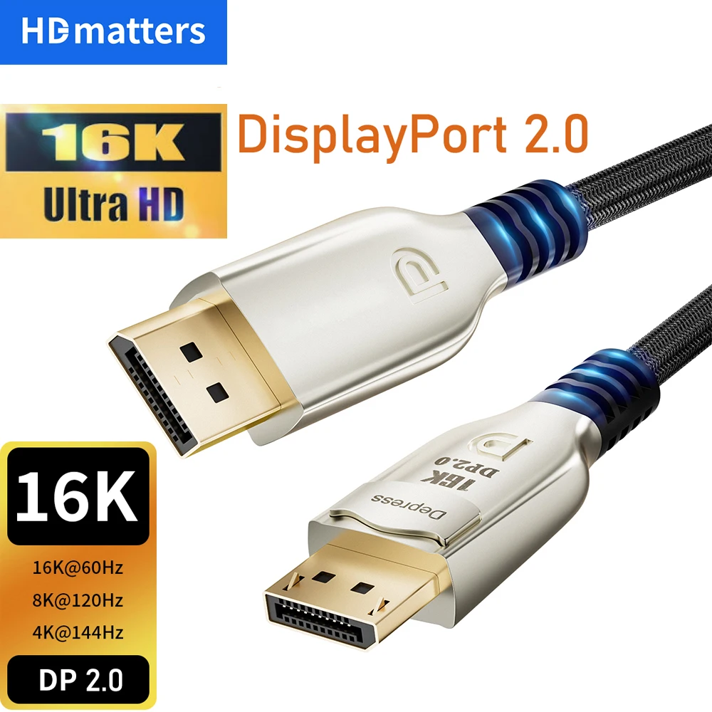 Displayport 2.0 kabel 16K 8K kabel Displayport 144Hz 240Hz kabel Displayport 1.4 DP 2.0 kabel g-sync dla monitor gamingowy PC