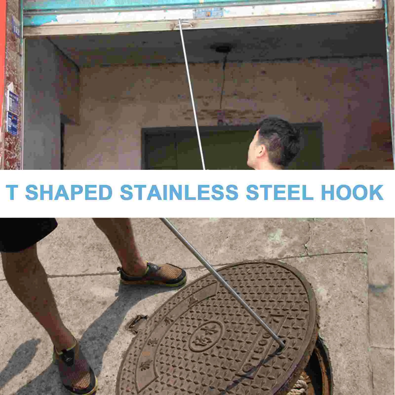 Manhole Cover Lifter Stainless Manhole Lid Hook Heavy Duty T Shape Lifting Hook stainless steel manhole cover hook