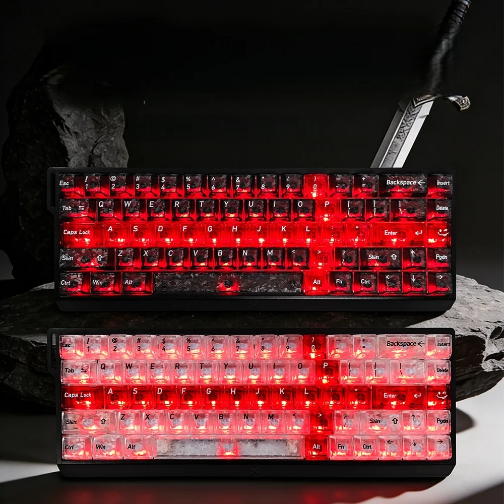 Carbon Fiber Texture Transparent PC Keycaps Korean Russia Sword Cherry Profile Double Shot Keycap for Mechanical Keyboard