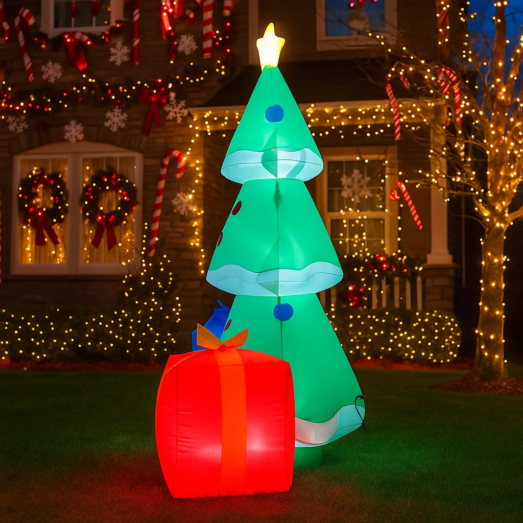 6FT Christmas Decorations Inflatable Gift Boxes Christmas Tree Toys Home Yard Ornaments With LED Decor Christmas Supplies Outd