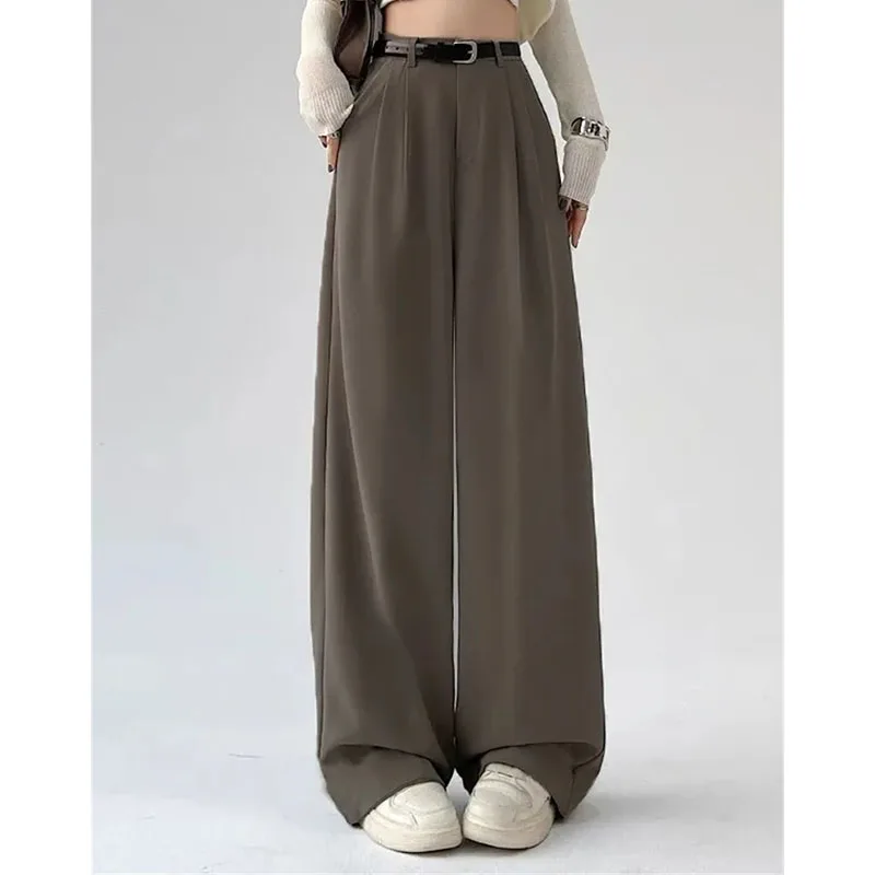 Spring Summer Leisure High Waist Trousers Women Straight Cylinder Pant Korean Solid Color Female Wide Legged Floor Mopping Pants