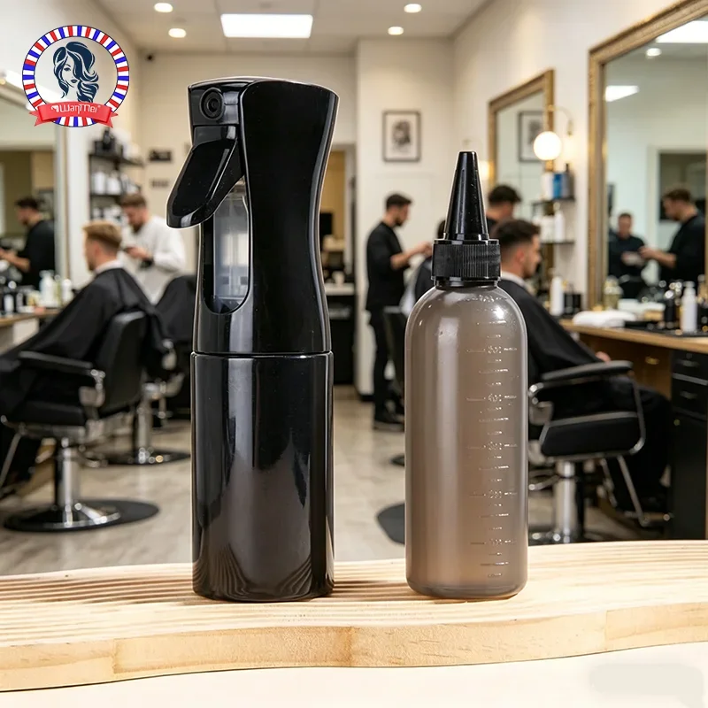 2 Pack Continuous Fine Mist Spray Bottle &Root Comb Applicator Bottle, Refillable Plastic Hair Dye Bottle Hairstyling Salon Tool