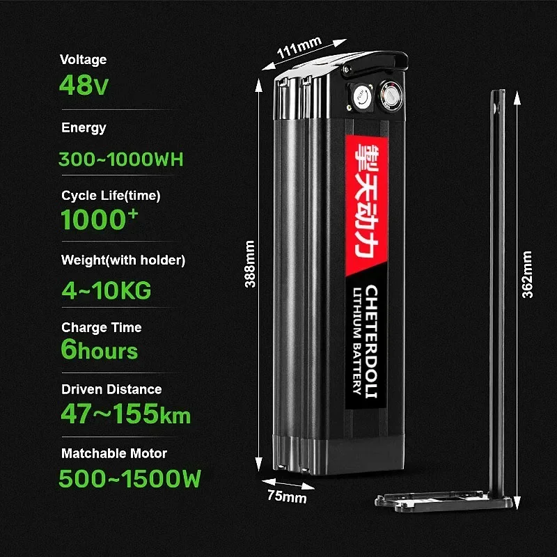 

48V 30Ah/20Ah/15Ah Lithium Battery Pack for 1000W/500W Compatible, 24V/36V Fit, 18650 Cells + Charger, Long-Lasting