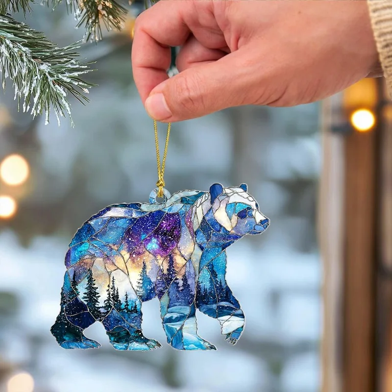 زخرفة الدب الزجاجي الملون الصناعي، ديكور شجرة عيد الميلاد للمقصورة الريفية، هدية الحياة البرية الشتوية لمحبي الطبيعة، تبادل الهدايا #5