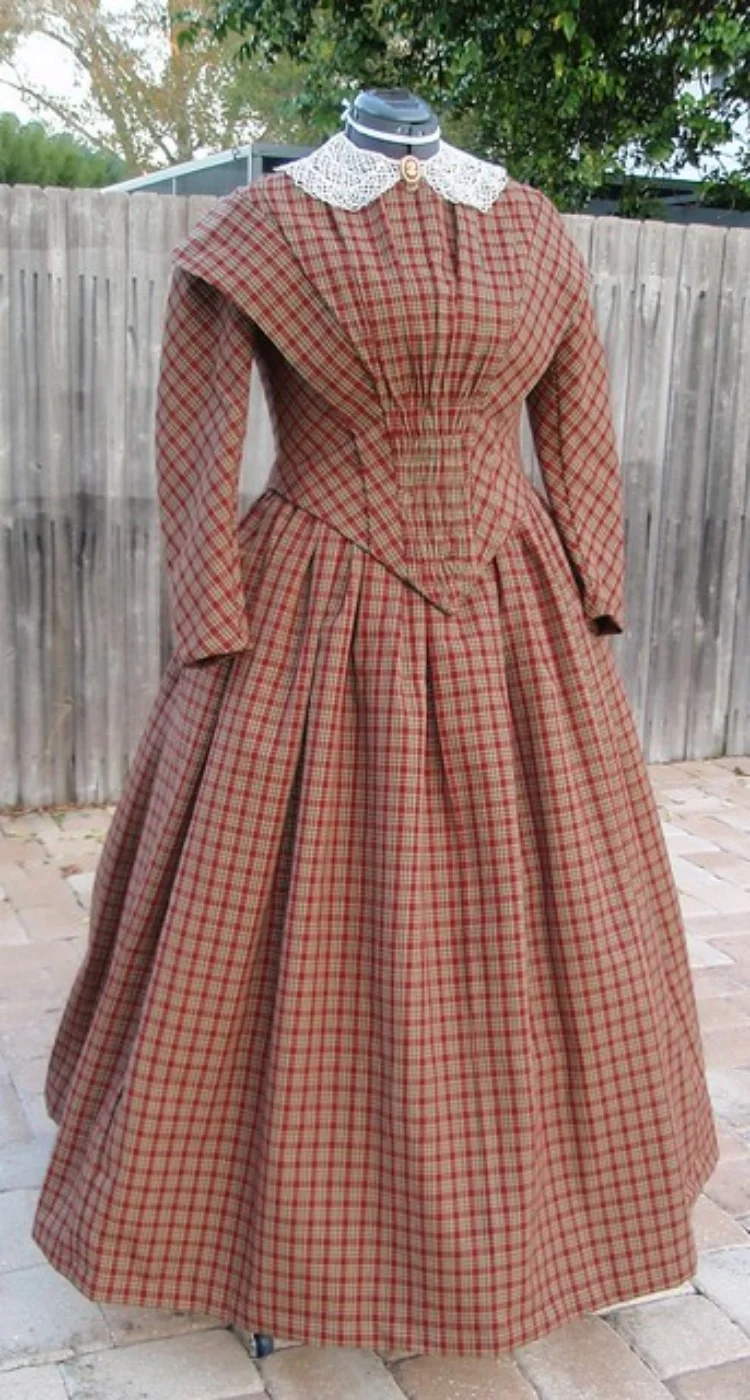 

Historical Georgian Edwardian Afternoon Costume Victorian Renaissance Colonial Civil War Plaid Dress Duchess Ball Gown