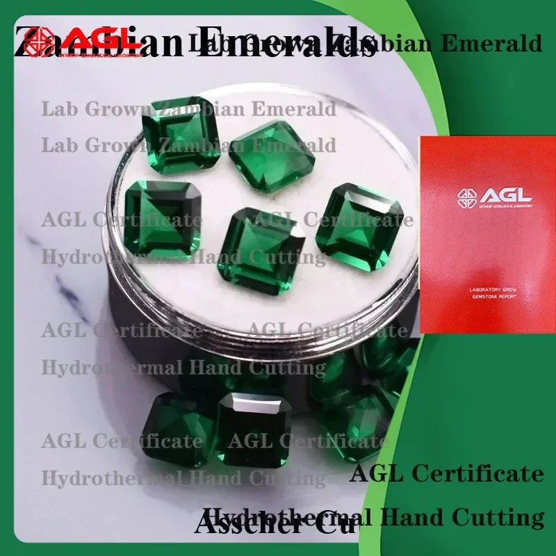 

Lab Grown Zambian Emeralds for Jewelry Making Asscher Cut Hydrothermal Lab Created Emerald Gemstones with Natural Inclusions