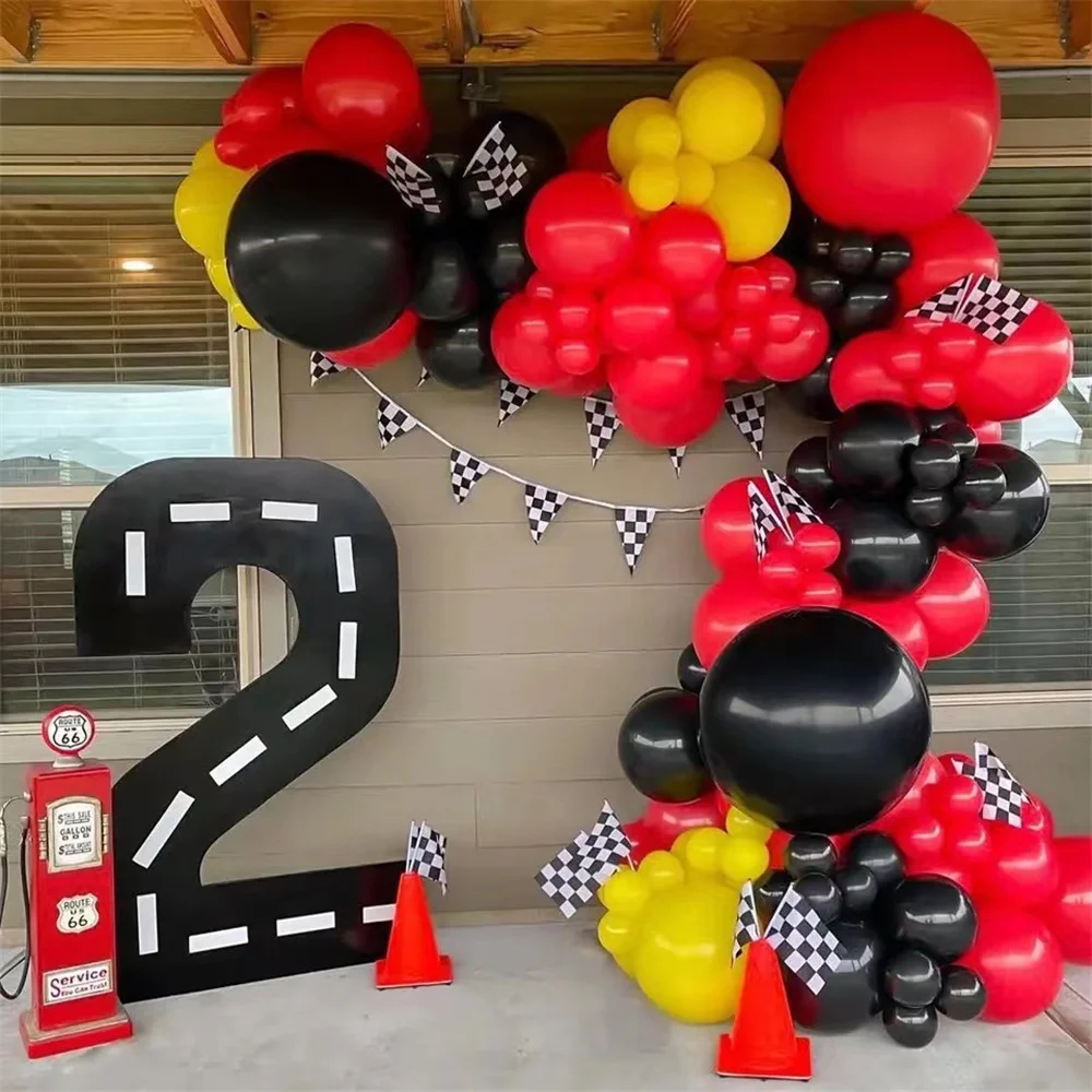 

121pcs Race Car Theme Balloon Garland Arch Kit Yellow Red Black Latex Balloons for Boy's Birthday Party Baby Shower Decoration