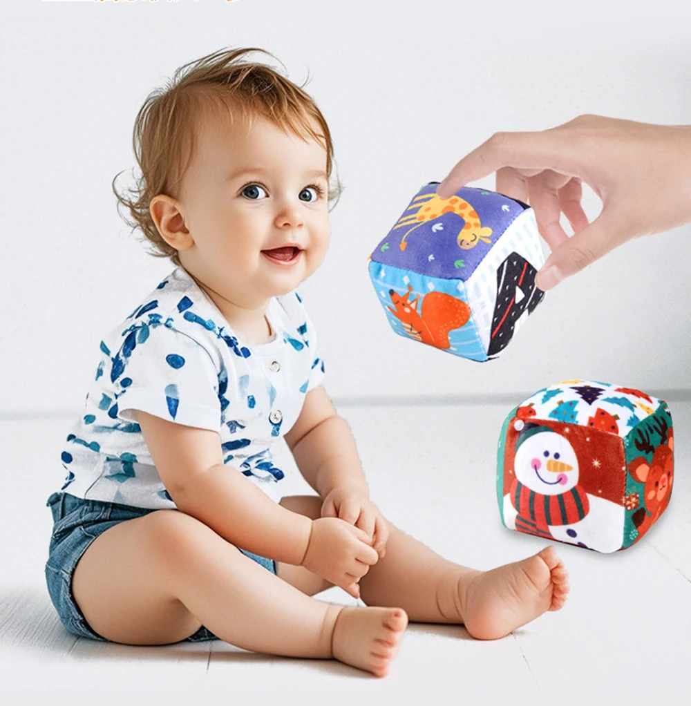 Early Educational Soft Cloth Cube for Baby Fabric Activity Scenery Cloth Block for Baby 0 12 Months Rattles Mobiles Music Toys