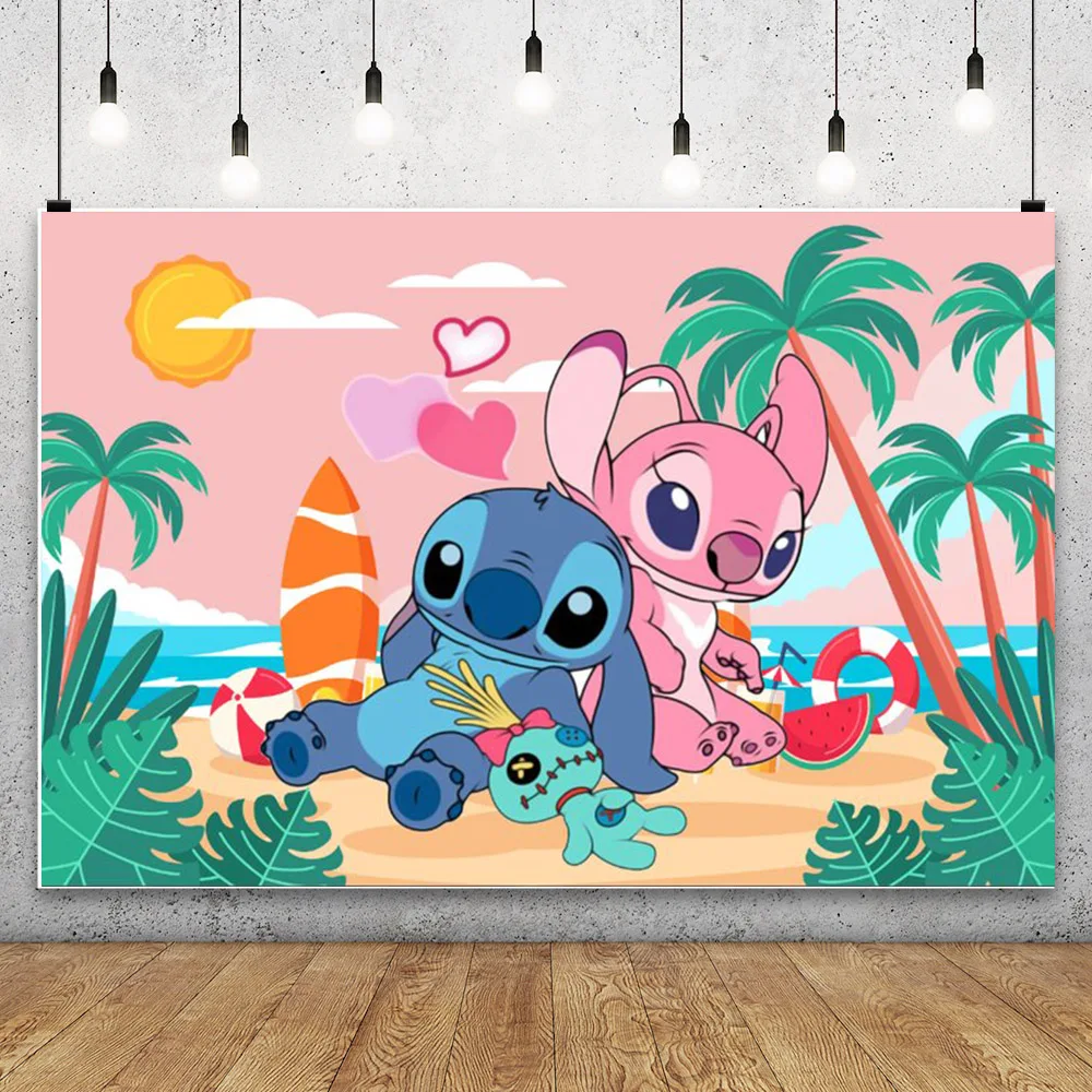 Lilo & Stitch Angel Photo Background For Photography Backdrop Baby Shower Birthday Party Props Kid's Party Supplies Poster Stage