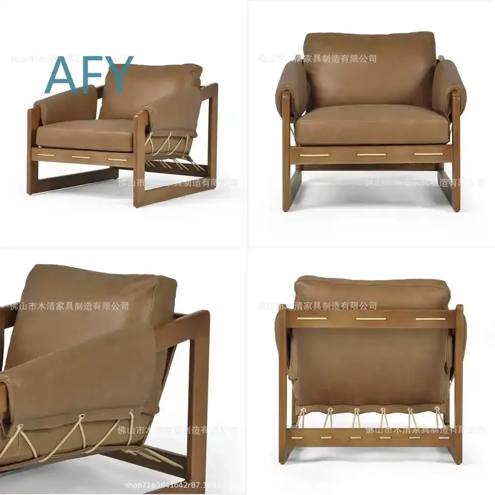 Jersey Island Einzelsofa-Sessel für Kleine Räume Eschenholz Mid-Century Modern Loungesessel für Wohnzimmer Massivholz Trendig
