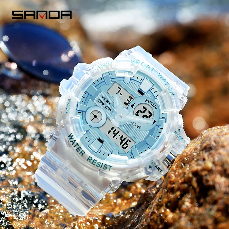 SANDA 2025 Top Brand NEW Fashion Transparent Sport Mens Watch Casual Military Quartz Wristwatch Waterproof Student Clock 3100