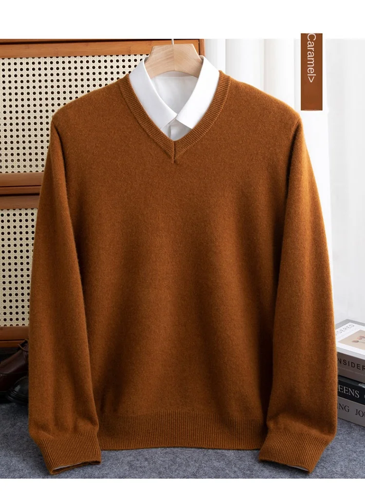 100% reiner Merinowollpullover für Herren, V-Ausschnitt, Strickpullover, große Größen, Kaschmir, Herbst/Winter, neuer Langarmpullover, hochwertige Oberteile – Detail 37