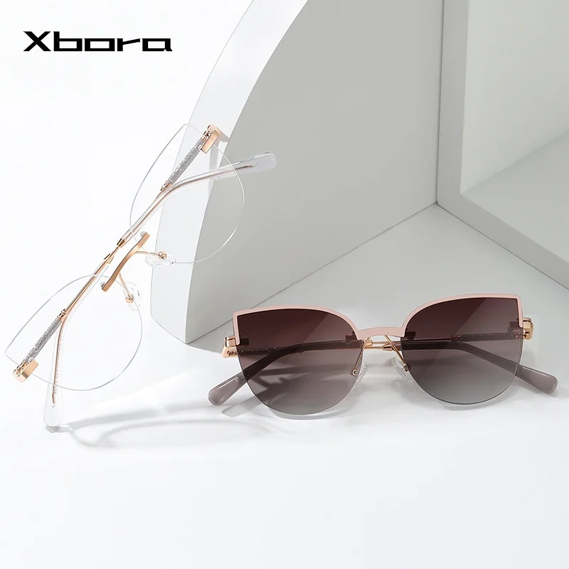 

XBORA New Women's Metal Polarizing Clip Dual-use Fashion Rimless glasses Frame Elegant Simple Design Comfortable Eyeglasses85023