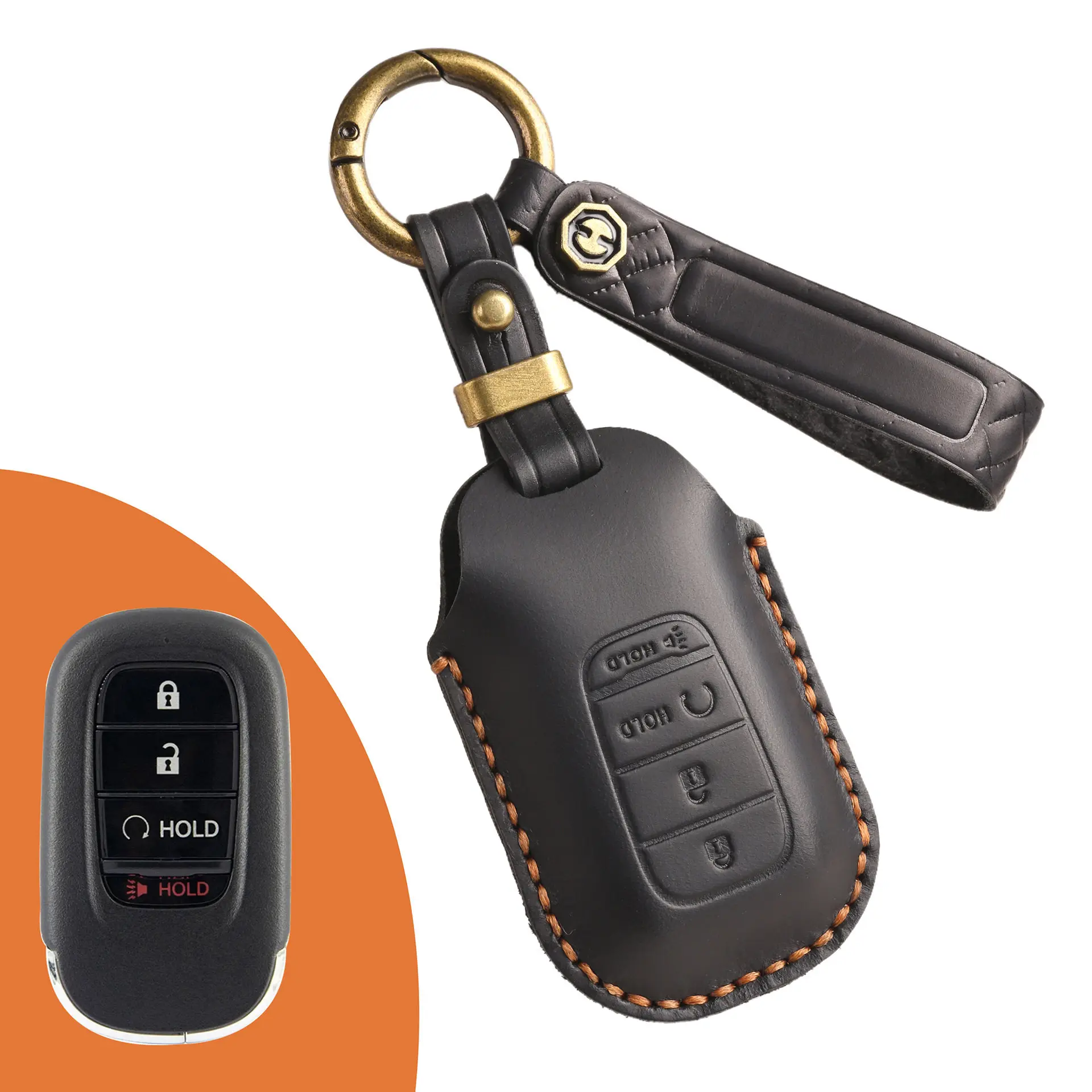 Genuine Leather Key Case Cover For 2026 Honda Accord Integra CR-V Breeze HR-V Remote Fob Protector