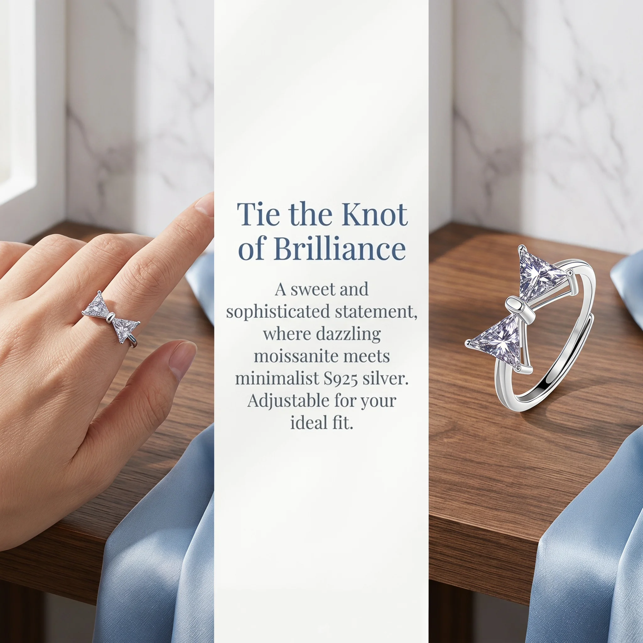 925 pure silver new model best-selling bow-shaped ring for women, fashionable and versatile triangular finger ring