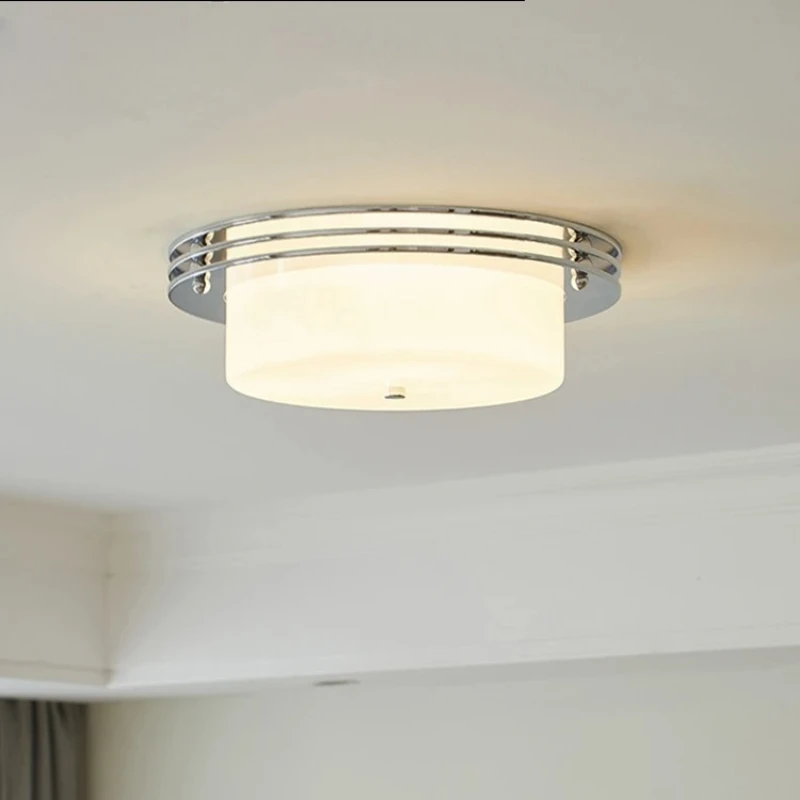 

European Iron Base Ceiling Lights Rotundity White Glass Lampshade Minimalist Living Room Restaurant Bedroom Kitchen Hanging Lamp