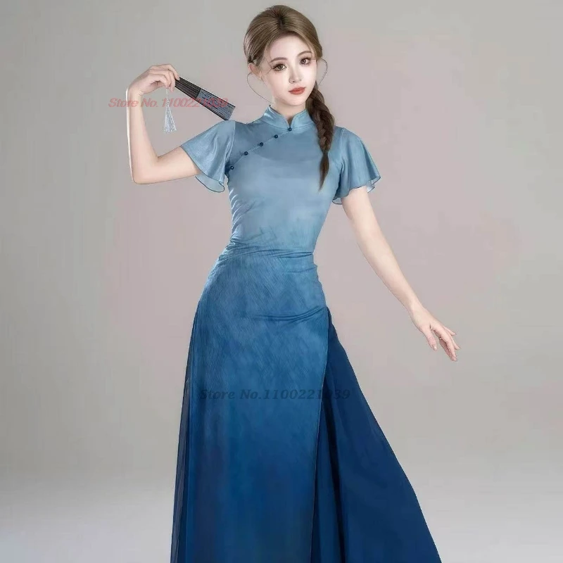 costume-da-ballo-folk-vintage-cinese-2026-set-qipao-pantaloni-in-rete-a-colori-sfumati-abito-cheongsam-vintage-per-spettacoli-teatrali-e-danza
