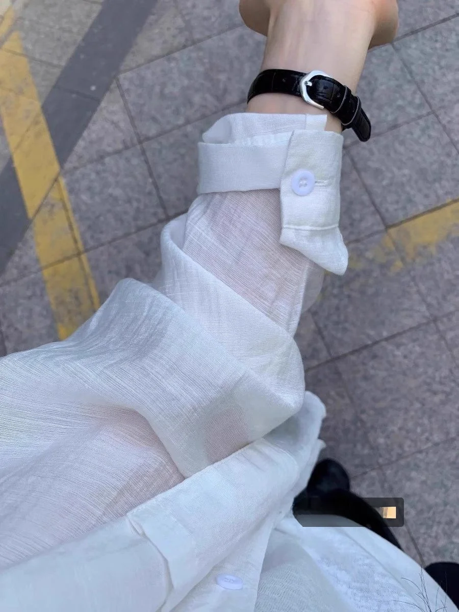 

White Lightweight UV Protection Women's irt Loose Casual Sle Sunscreen Outerwear Long Sve Collar Anti-Wrinkle