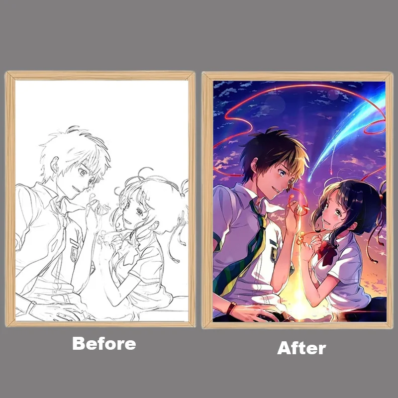 Your Name Japan Anime Figure Led Painting Lamp Wood Frame Cartoon Glowing Drawing Bedside Desktop Night Light Kids Girls Gift